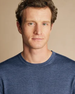 Sweaters|Crew Neck Sweaters<Charles Tyrwhitt Merino Crew Neck Sweater - Melange Indigo