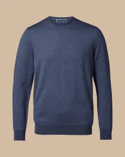 Sweaters|Crew Neck Sweaters<Charles Tyrwhitt Merino Crew Neck Sweater - Melange Indigo