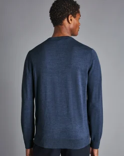 Sweaters|Crew Neck Sweaters<Charles Tyrwhitt Merino Crew Neck Sweater - Melange Indigo