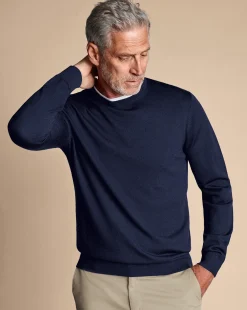 Crew Neck Sweaters|Sweaters<Charles Tyrwhitt Merino Crew Neck Sweater - Navy
