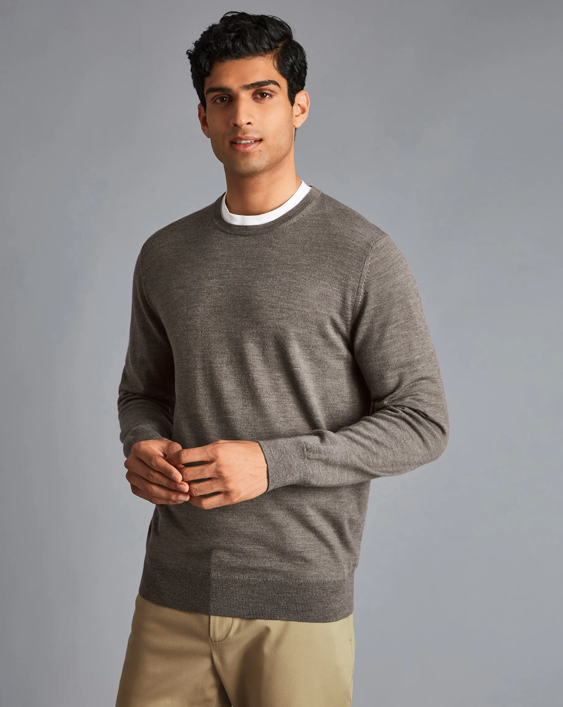 Sweaters<Charles Tyrwhitt Merino Crew Neck Sweater - Mocha