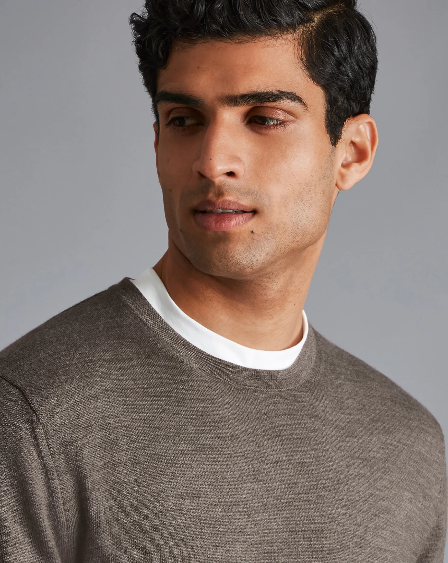 Sweaters<Charles Tyrwhitt Merino Crew Neck Sweater - Mocha