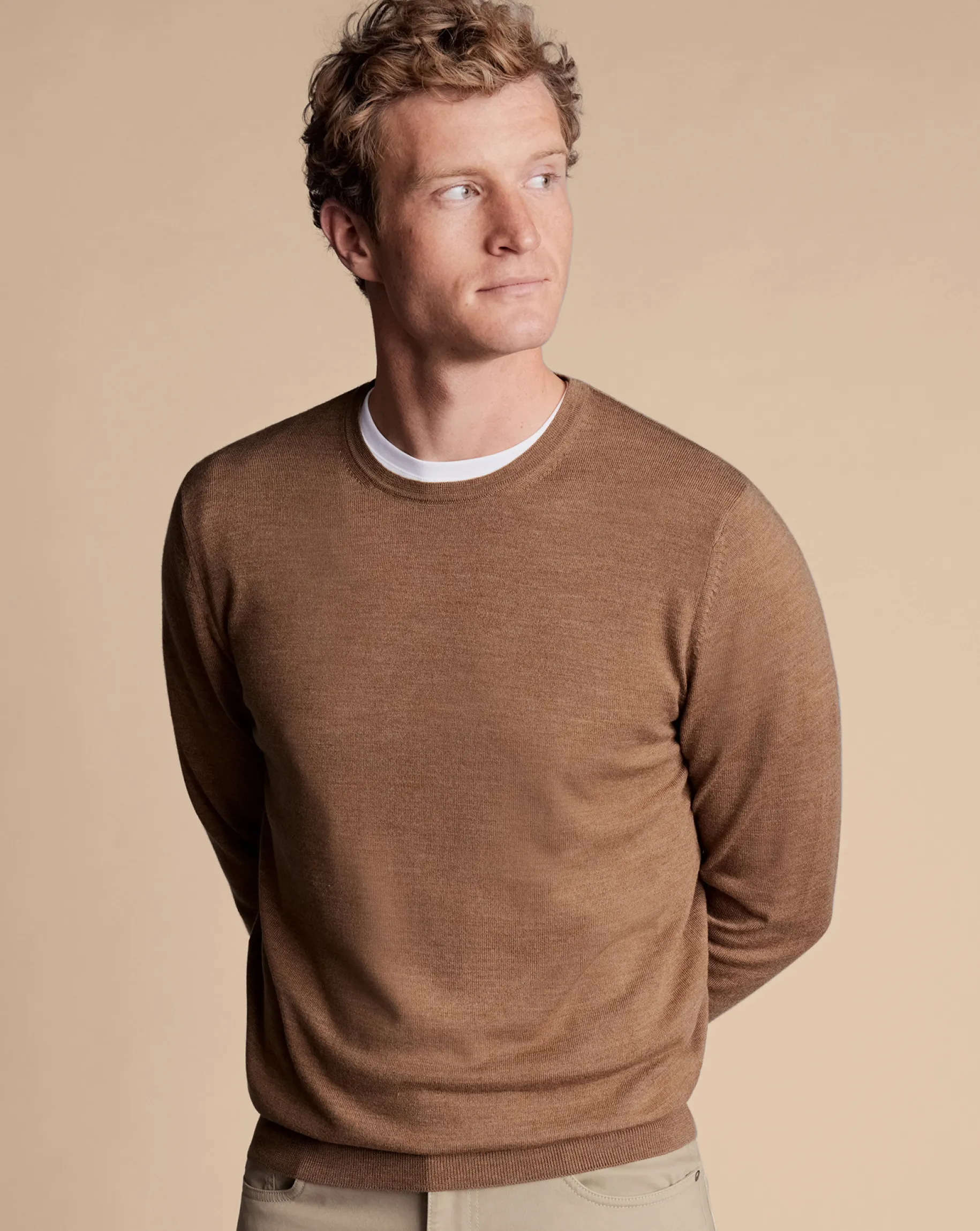 Sweaters|Crew Neck Sweaters<Charles Tyrwhitt Merino Crew Neck Sweater - Sand