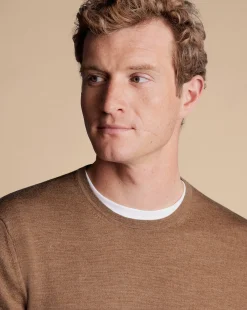 Sweaters|Crew Neck Sweaters<Charles Tyrwhitt Merino Crew Neck Sweater - Sand
