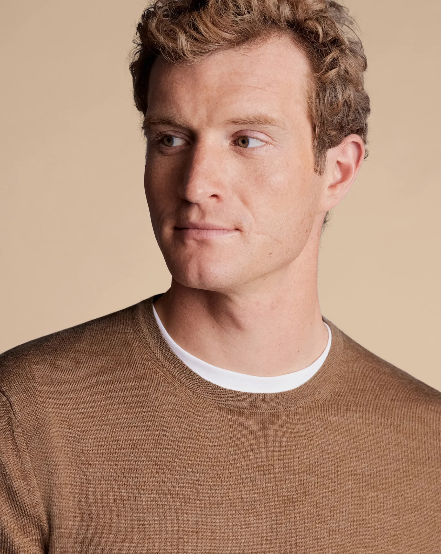 Sweaters|Crew Neck Sweaters<Charles Tyrwhitt Merino Crew Neck Sweater - Sand