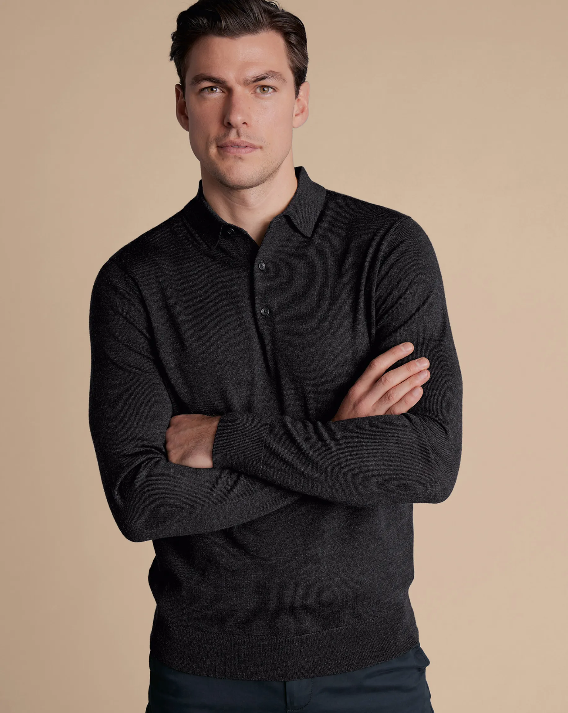 Long Sleeve polos|Polos<Charles Tyrwhitt Merino Polo Sweater - Grey Charcoal