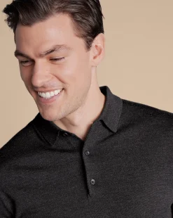 Long Sleeve polos|Polos<Charles Tyrwhitt Merino Polo Sweater - Grey Charcoal