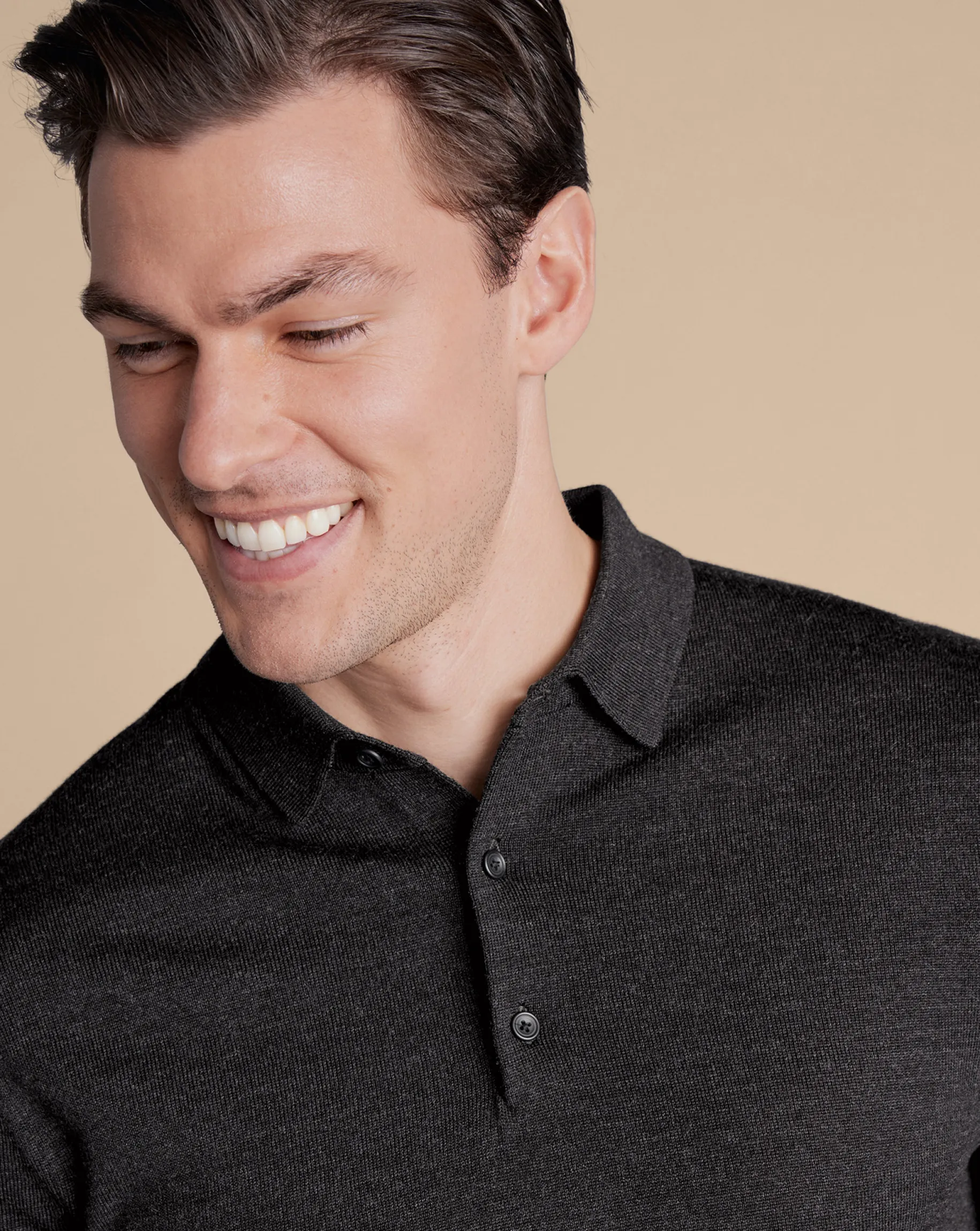Long Sleeve polos|Polos<Charles Tyrwhitt Merino Polo Sweater - Grey Charcoal