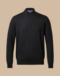 Long Sleeve polos|Polos<Charles Tyrwhitt Merino Polo Sweater - Grey Charcoal