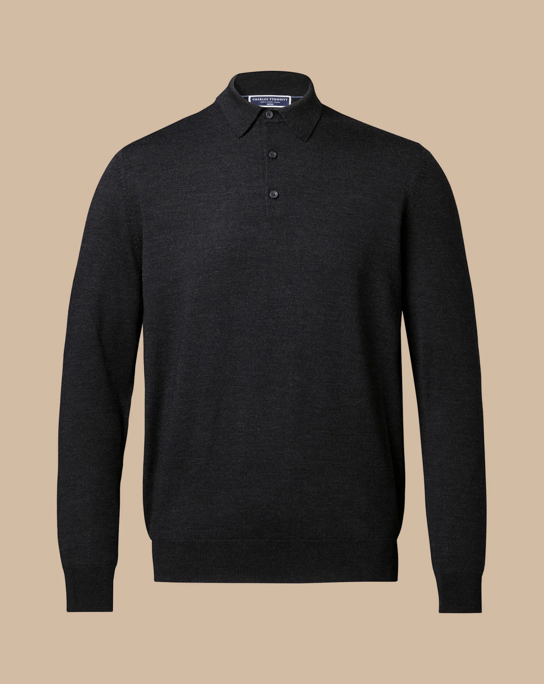 Long Sleeve polos|Polos<Charles Tyrwhitt Merino Polo Sweater - Grey Charcoal