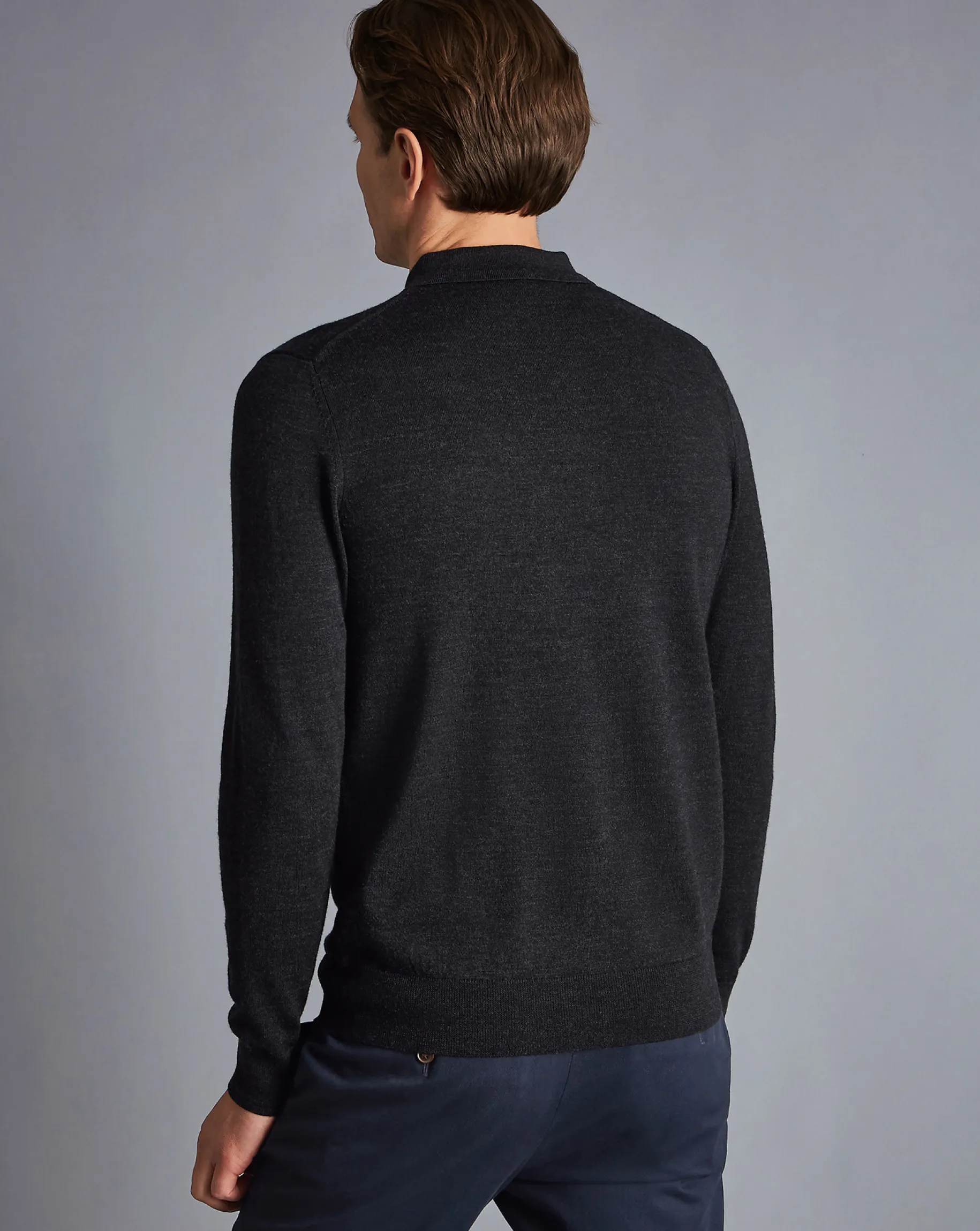 Long Sleeve polos|Polos<Charles Tyrwhitt Merino Polo Sweater - Grey Charcoal