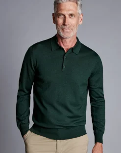 Long Sleeve polos|Polos<Charles Tyrwhitt Merino Polo Sweater - Forest Green