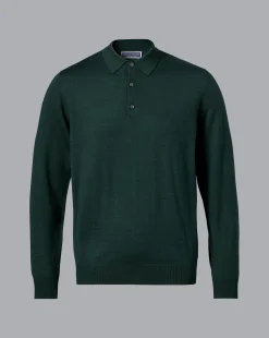 Long Sleeve polos|Polos<Charles Tyrwhitt Merino Polo Sweater - Forest Green