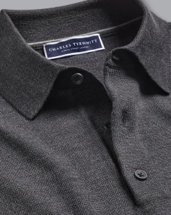 Grey|Long Sleeve polos<Charles Tyrwhitt Merino Polo Sweater - Grey