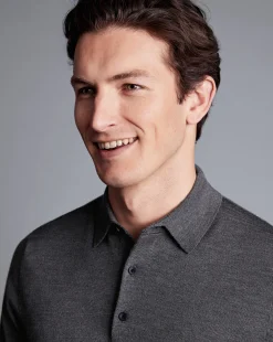Grey|Long Sleeve polos<Charles Tyrwhitt Merino Polo Sweater - Grey