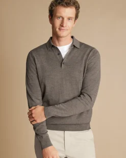 Long Sleeve polos|Polos<Charles Tyrwhitt Merino Polo Sweater - Mocha