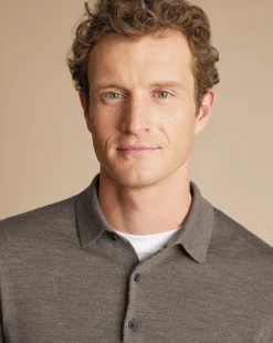 Long Sleeve polos|Polos<Charles Tyrwhitt Merino Polo Sweater - Mocha