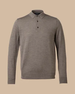 Long Sleeve polos|Polos<Charles Tyrwhitt Merino Polo Sweater - Mocha