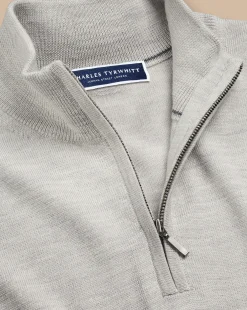 Golf Collection|Quarter Zip Sweaters<Charles Tyrwhitt Merino Quarter Zip Sweater - Silver