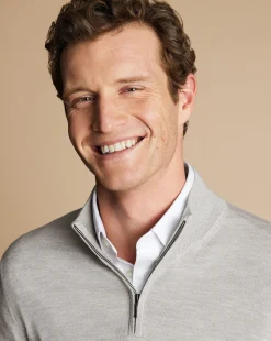 Golf Collection|Quarter Zip Sweaters<Charles Tyrwhitt Merino Quarter Zip Sweater - Silver