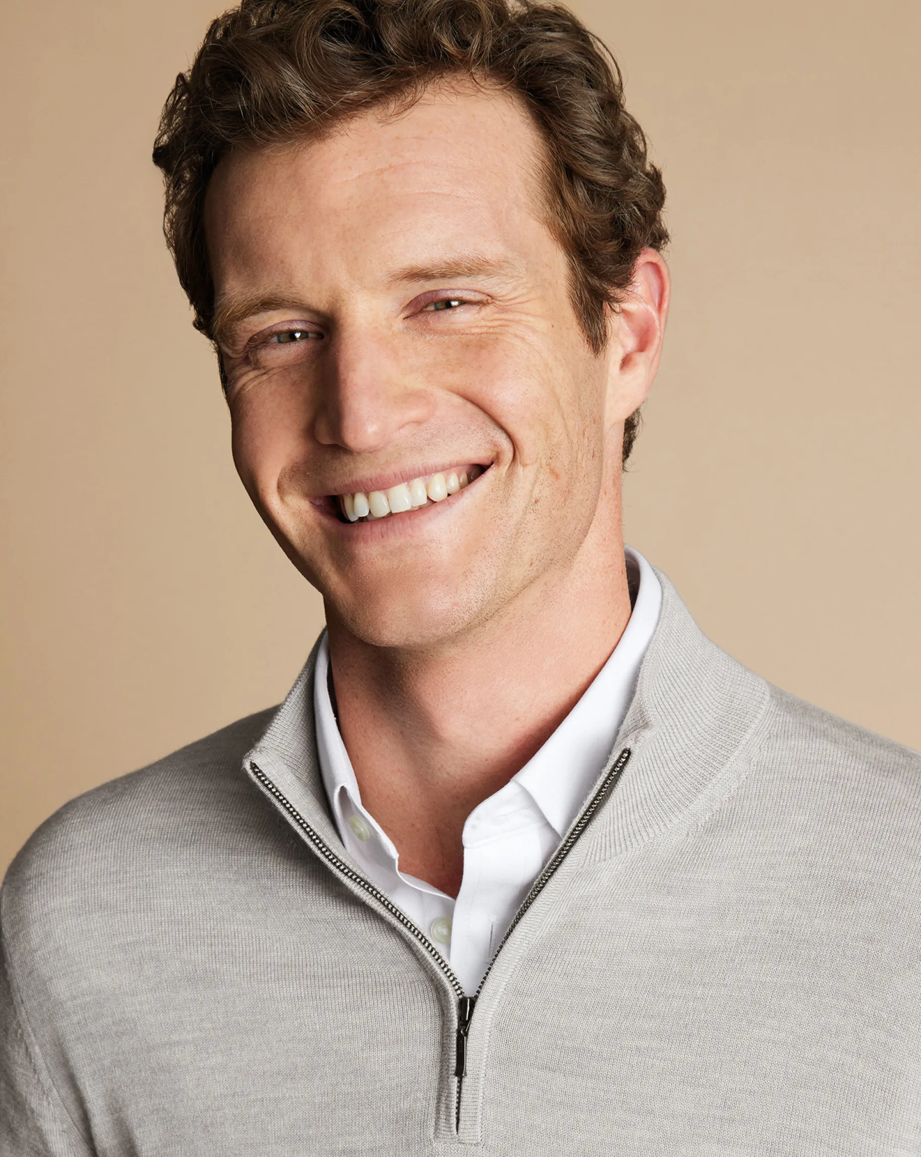 Golf Collection|Quarter Zip Sweaters<Charles Tyrwhitt Merino Quarter Zip Sweater - Silver