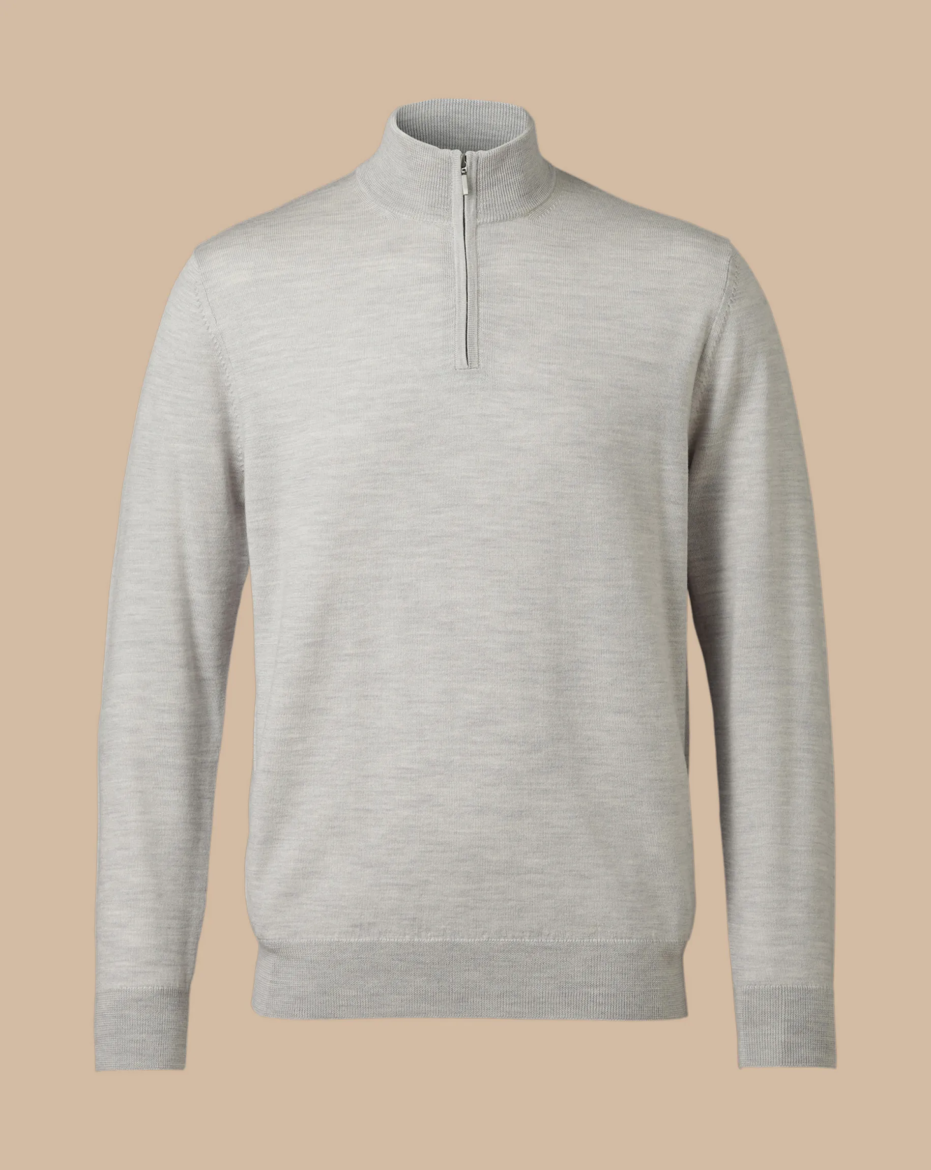 Golf Collection|Quarter Zip Sweaters<Charles Tyrwhitt Merino Quarter Zip Sweater - Silver