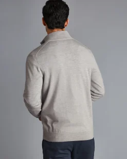 Golf Collection|Quarter Zip Sweaters<Charles Tyrwhitt Merino Quarter Zip Sweater - Silver