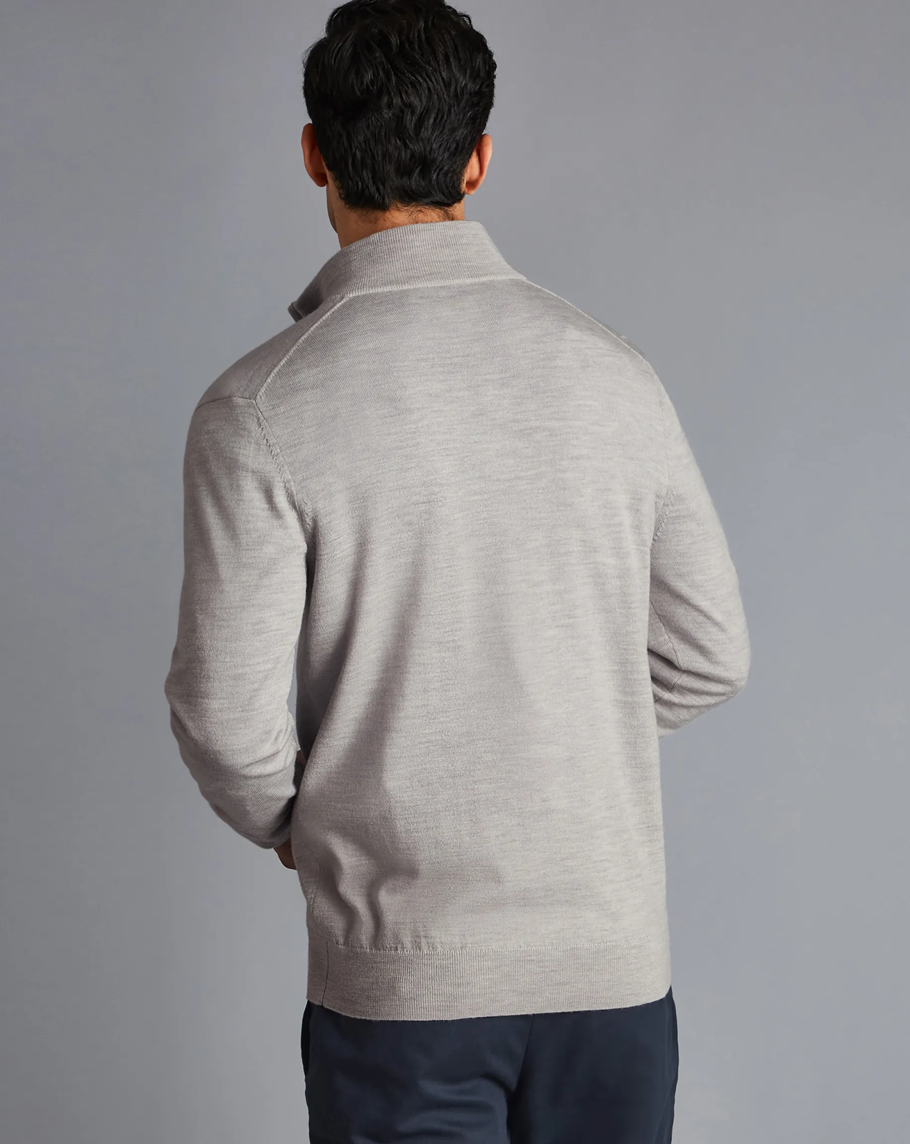 Golf Collection|Quarter Zip Sweaters<Charles Tyrwhitt Merino Quarter Zip Sweater - Silver