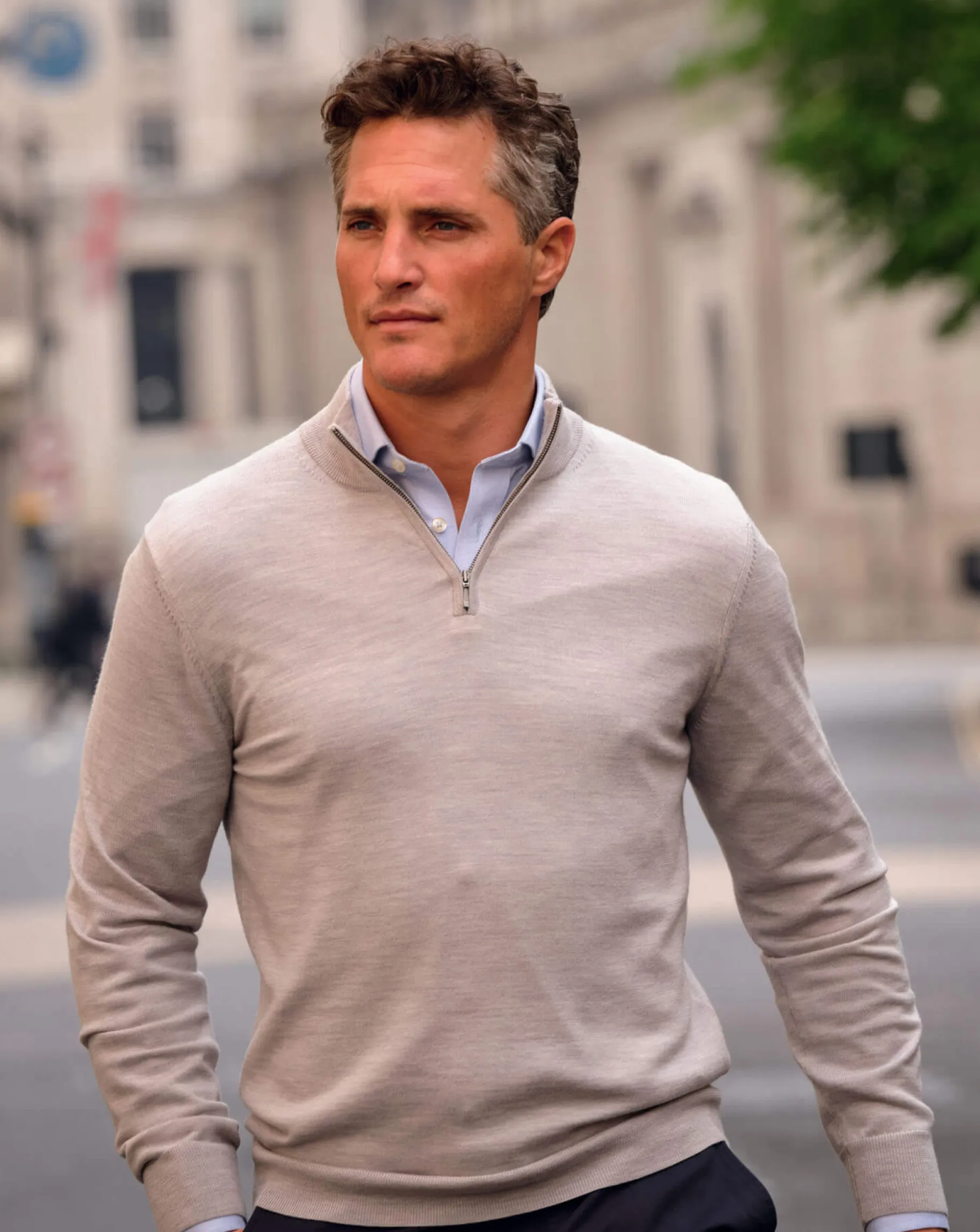 Golf Collection|Quarter Zip Sweaters<Charles Tyrwhitt Merino Quarter Zip Sweater - Silver