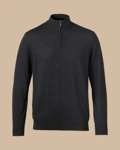 Grey Sweaters|Quarter Zip Sweaters<Charles Tyrwhitt Merino Quarter Zip Sweater - Grey Charcoal