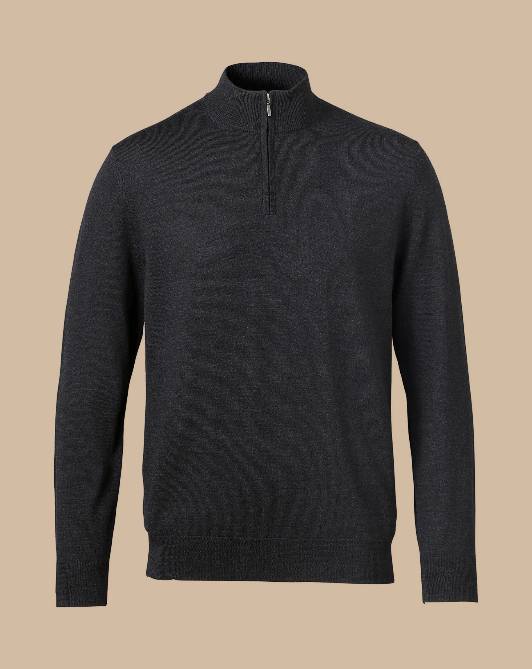 Grey Sweaters|Quarter Zip Sweaters<Charles Tyrwhitt Merino Quarter Zip Sweater - Grey Charcoal