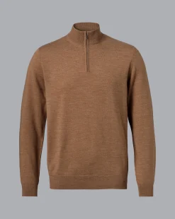Quarter Zip Sweaters|Sweaters<Charles Tyrwhitt Merino Quarter Zip Sweater - Sand