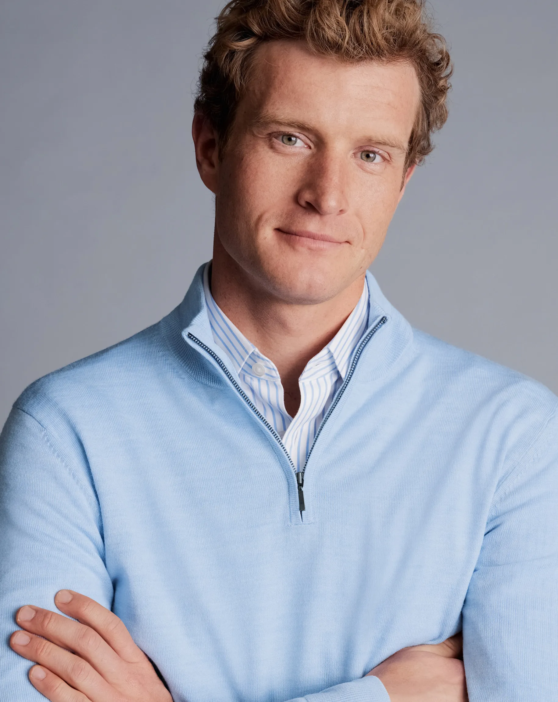 Golf Collection|Quarter Zip Sweaters<Charles Tyrwhitt Merino Quarter Zip Sweater - Blue Sky