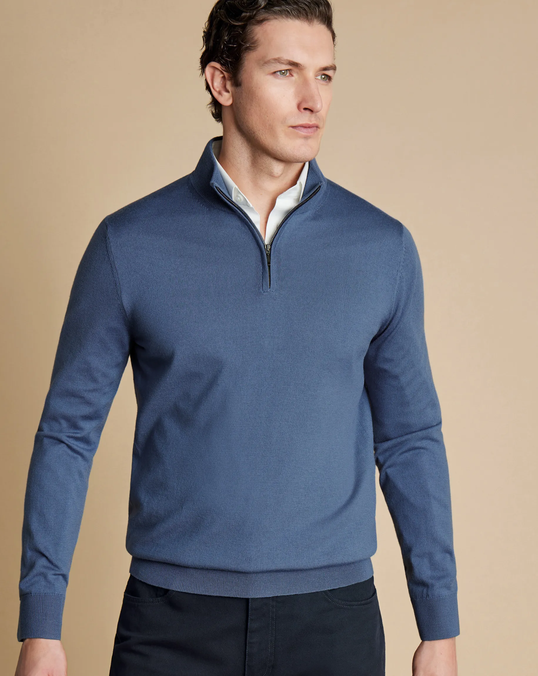 Quarter Zip Sweaters|Sweaters<Charles Tyrwhitt Merino Quarter Zip Sweater - Steel Blue