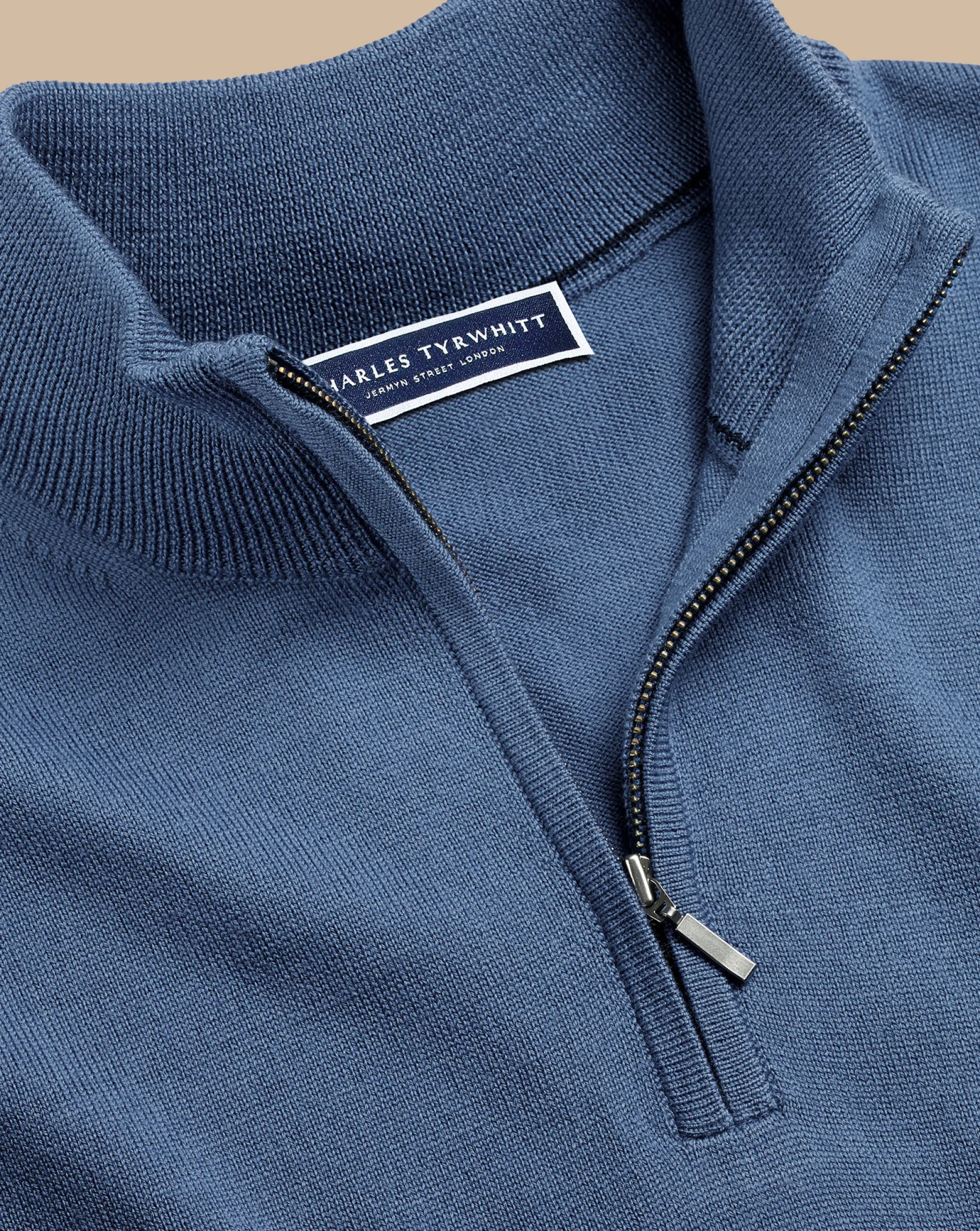 Quarter Zip Sweaters|Sweaters<Charles Tyrwhitt Merino Quarter Zip Sweater - Steel Blue
