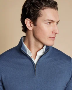 Quarter Zip Sweaters|Sweaters<Charles Tyrwhitt Merino Quarter Zip Sweater - Steel Blue