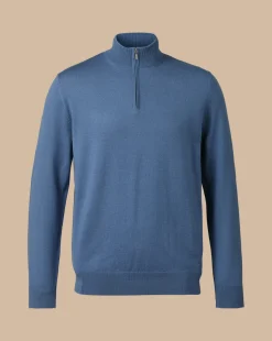 Quarter Zip Sweaters|Sweaters<Charles Tyrwhitt Merino Quarter Zip Sweater - Steel Blue