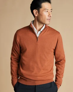 Quarter Zip Sweaters|Sweaters<Charles Tyrwhitt Merino Quarter Zip Sweater - Orange
