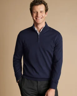Sweaters|Quarter Zip Sweaters<Charles Tyrwhitt Merino Quarter Zip Sweater - Navy
