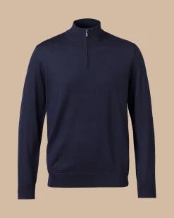 Sweaters|Quarter Zip Sweaters<Charles Tyrwhitt Merino Quarter Zip Sweater - Navy