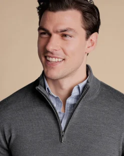 Quarter Zip Sweaters|Sweaters<Charles Tyrwhitt Merino Quarter Zip Sweater - Grey