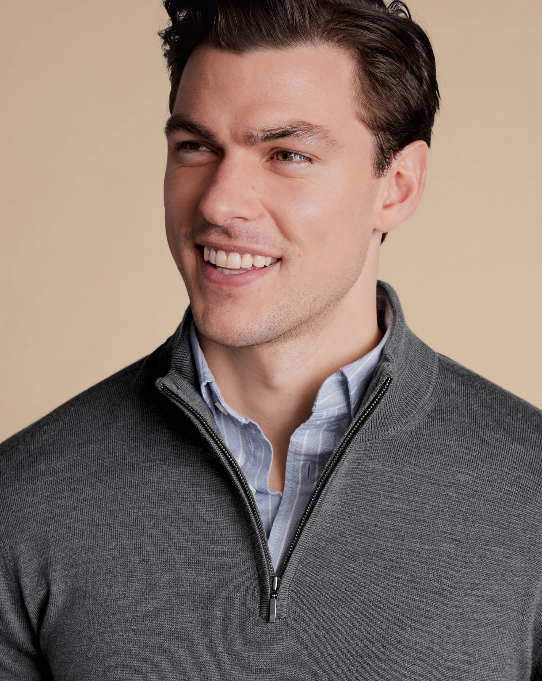 Quarter Zip Sweaters|Sweaters<Charles Tyrwhitt Merino Quarter Zip Sweater - Grey