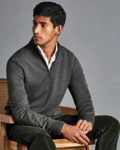 Quarter Zip Sweaters|Sweaters<Charles Tyrwhitt Merino Quarter Zip Sweater - Grey