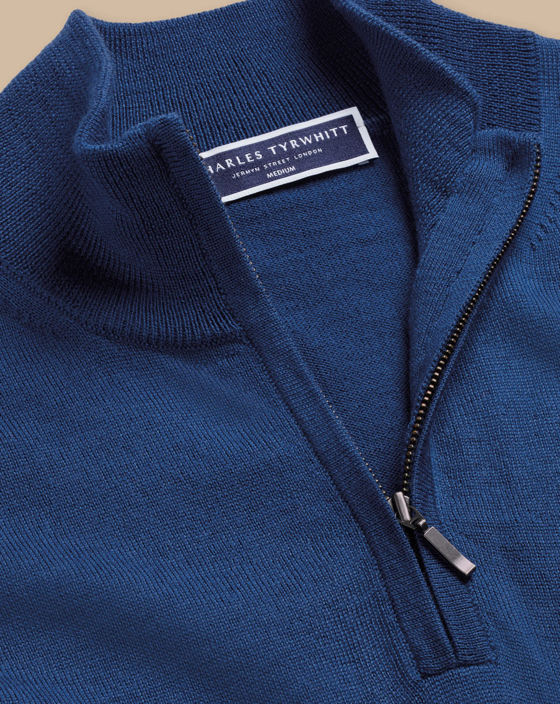 Quarter Zip Sweaters|Sweaters<Charles Tyrwhitt Merino Quarter Zip Sweater - Ocean Blue