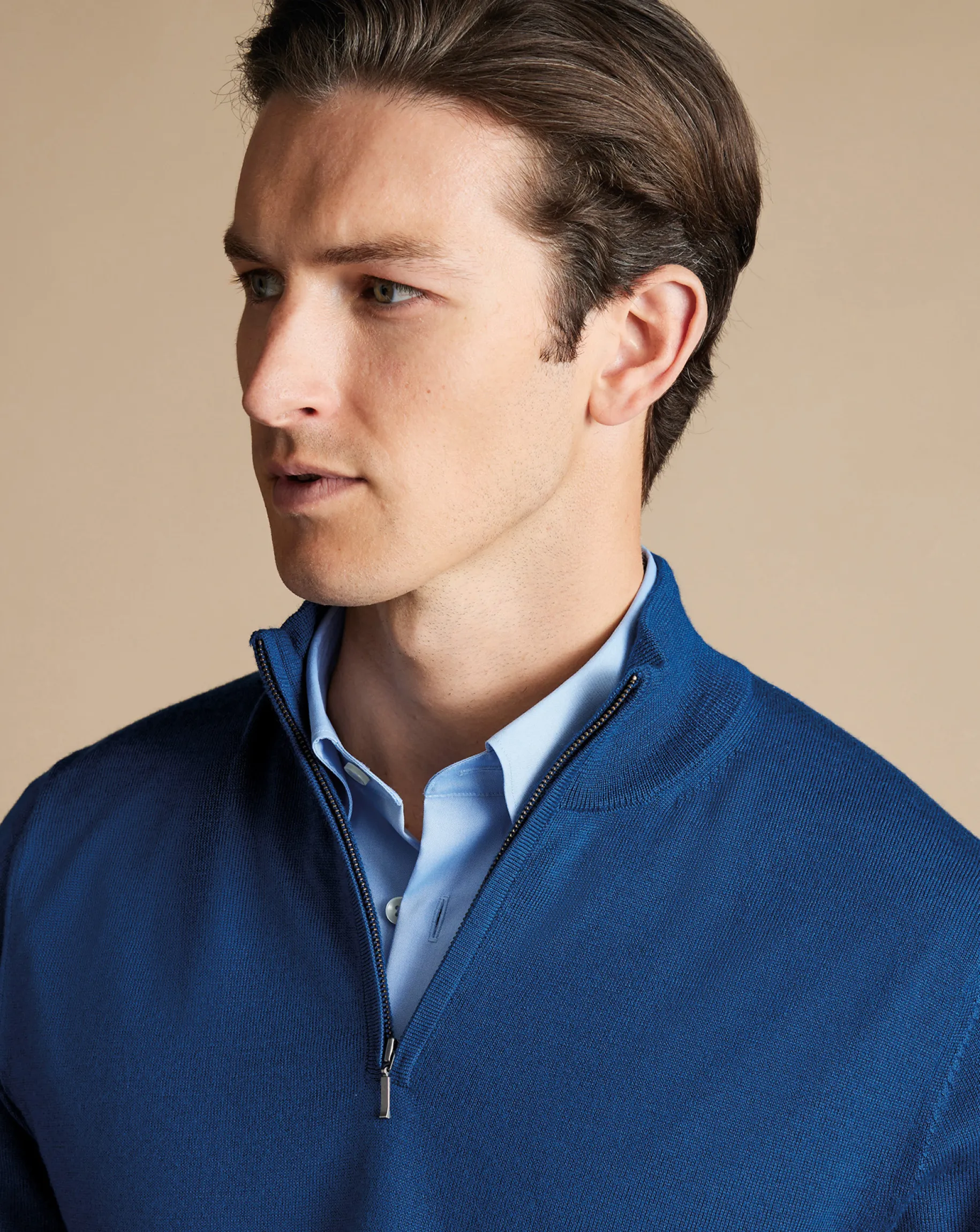 Quarter Zip Sweaters|Sweaters<Charles Tyrwhitt Merino Quarter Zip Sweater - Ocean Blue
