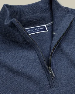 Quarter Zip Sweaters|Sweaters<Charles Tyrwhitt Merino Quarter Zip Sweater - Melange Indigo