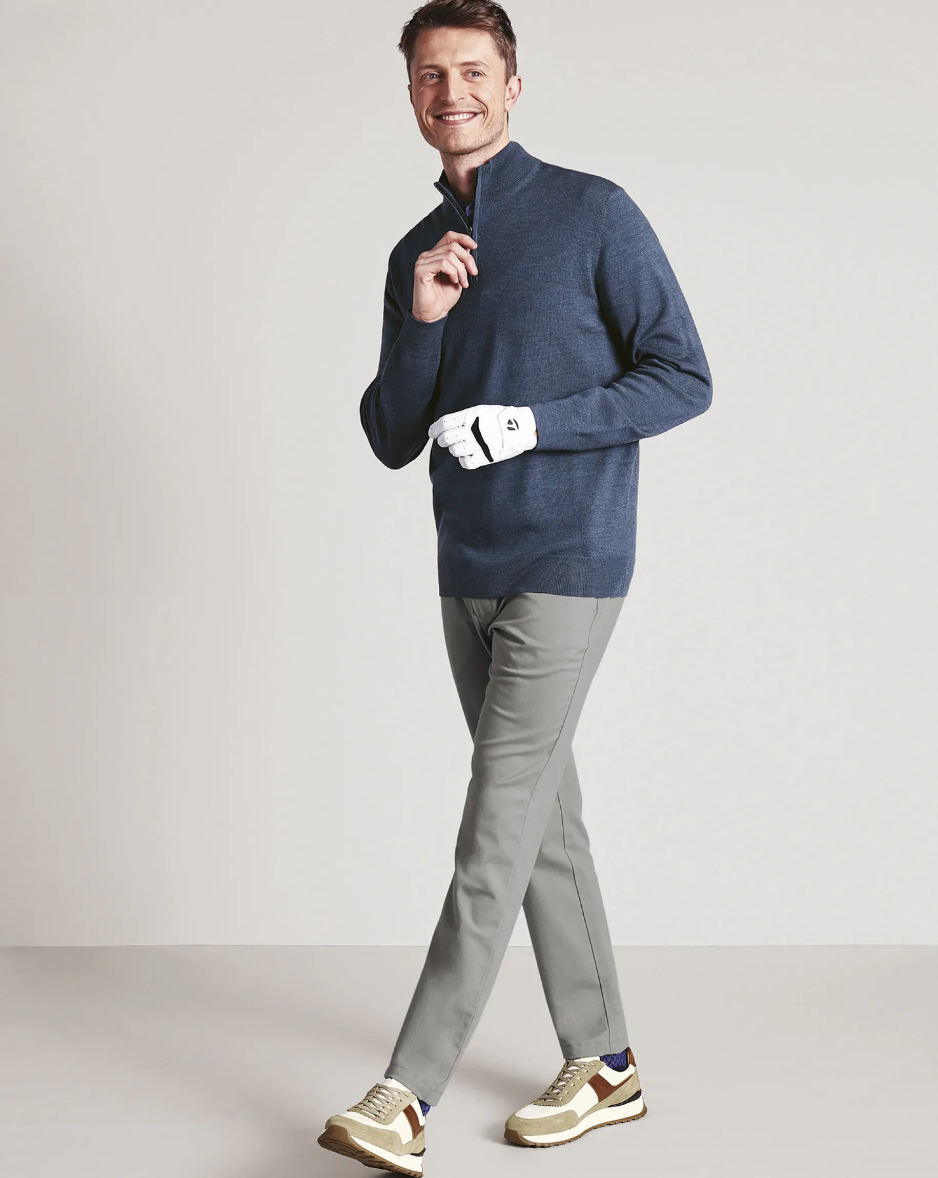 Quarter Zip Sweaters|Sweaters<Charles Tyrwhitt Merino Quarter Zip Sweater - Melange Indigo