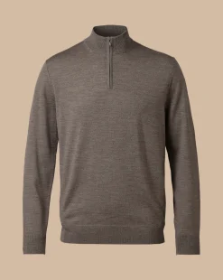 Brown Sweaters|Quarter Zip Sweaters<Charles Tyrwhitt Merino Quarter Zip Sweater - Mocha