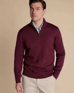 Seasonal Looks|Golf Collection<Charles Tyrwhitt Merino Quarter Zip Sweater - Burgundy
