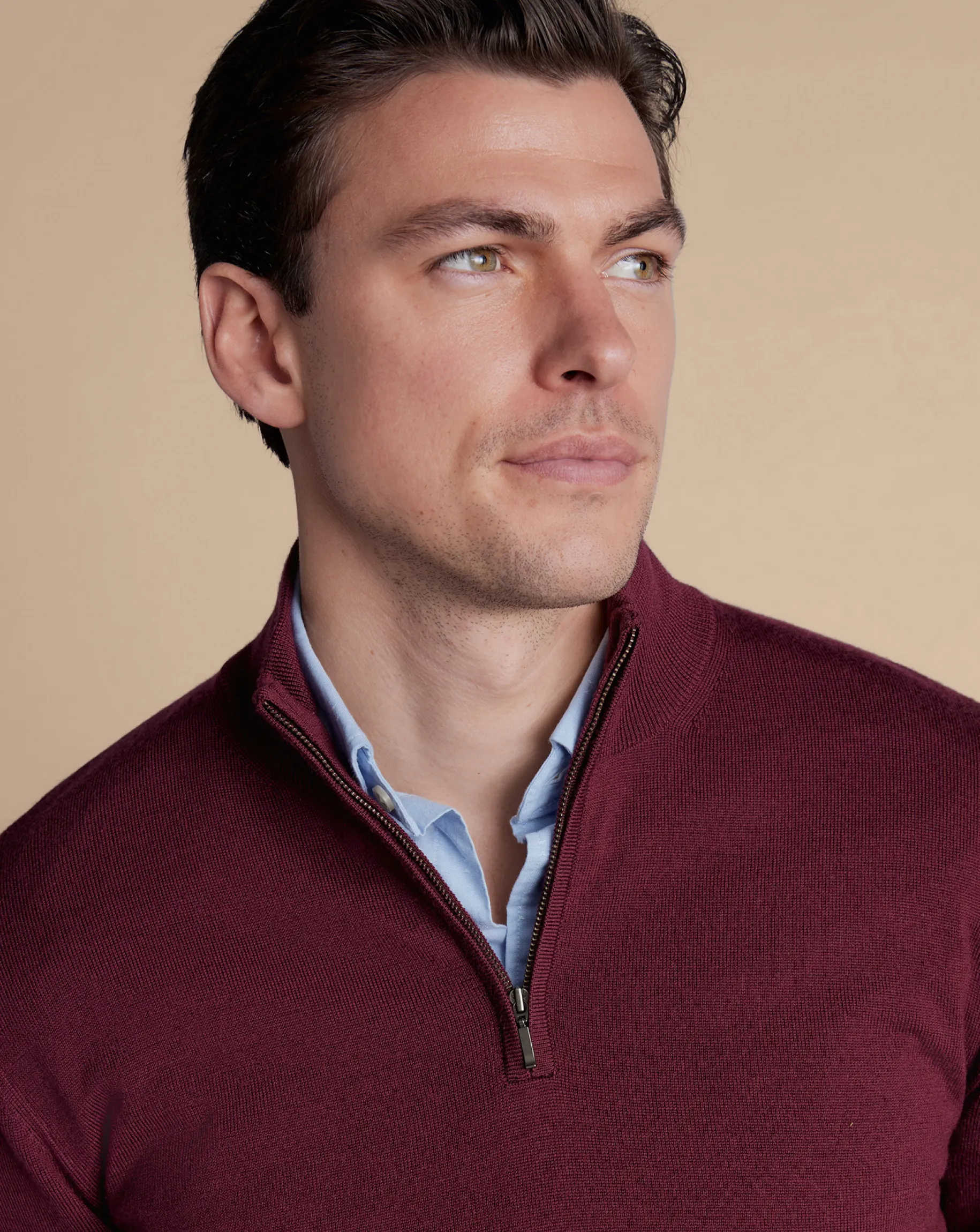 Seasonal Looks|Golf Collection<Charles Tyrwhitt Merino Quarter Zip Sweater - Burgundy